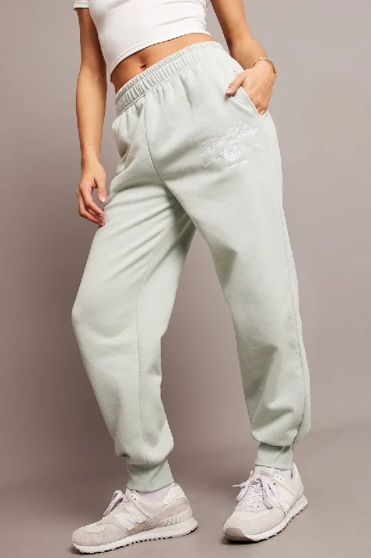 Green Track Pants High Rise Classic Flared Pants