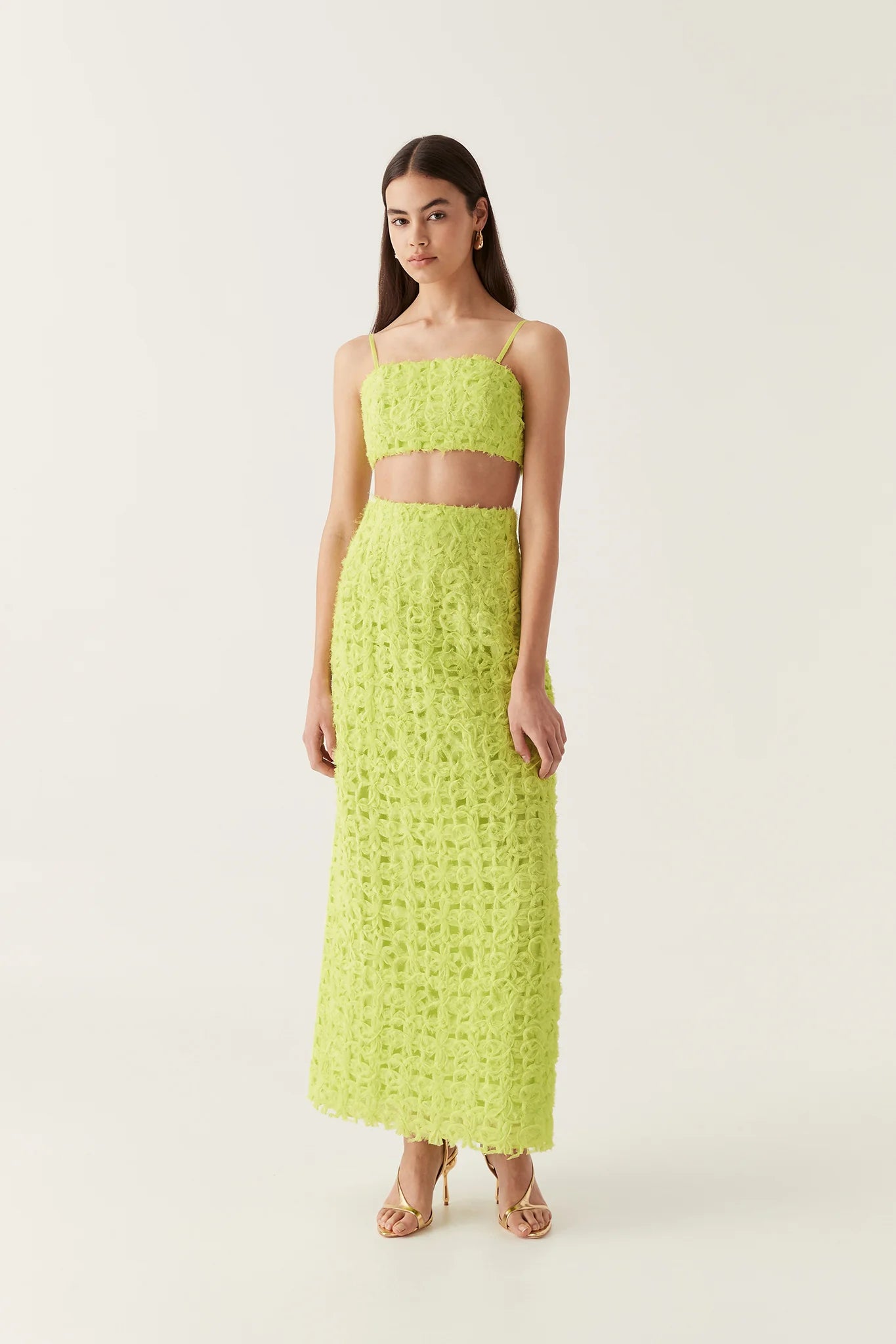 Aje Quintette Textured Midi Skirt - Light Lime velvet skirt plush