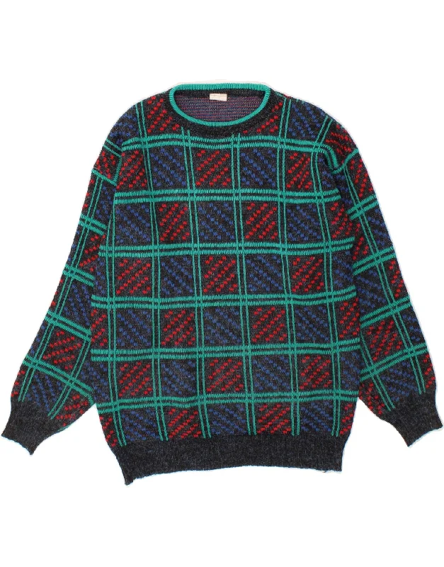 VINTAGE Womens Crew Neck Jumper Sweater UK 16 Large Navy Blue Geometric Terry Terry Cloth Terry Knit VINTAGE Womens Crew Neck Jumper Sweater UK 16 Large Navy Blue Geometric Terry Terry Cloth Terry Knit