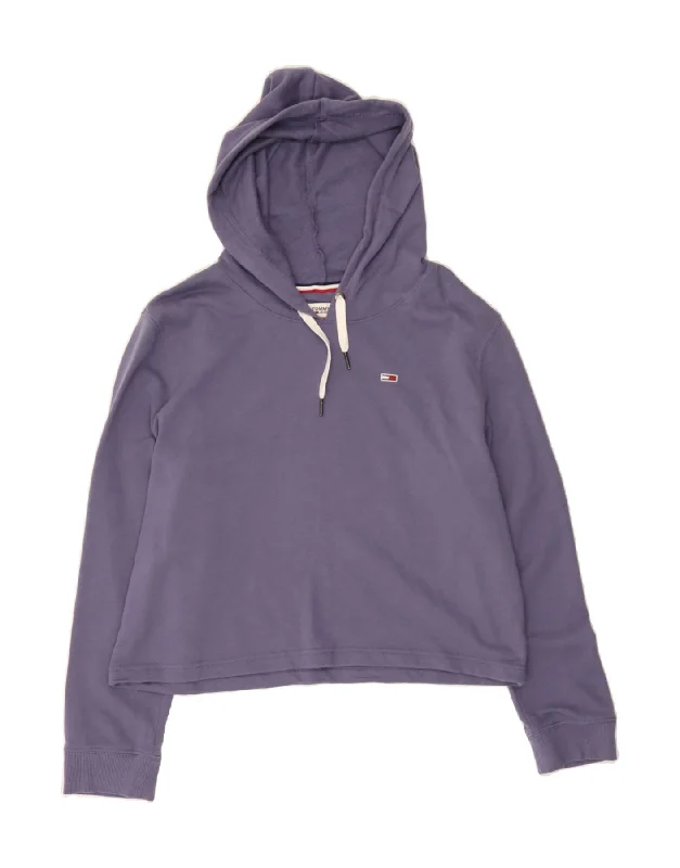 TOMMY HILFIGER Womens Crop Hoodie Jumper UK 16 Large Blue Cotton Hoodie with Zipper Versatile Modern TOMMY HILFIGER Womens Crop Hoodie Jumper UK 16 Large Blue Cotton Hoodie with Zipper Versatile Modern