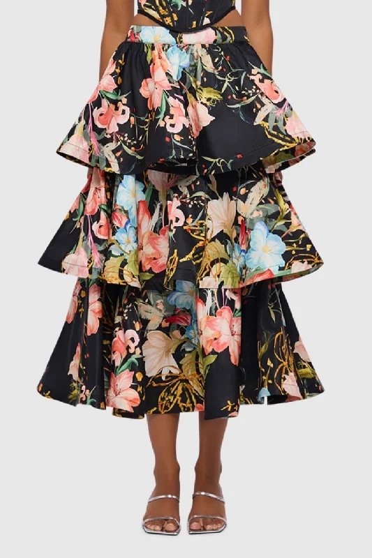 Leo Lin Mara Tiered Maxi Skirt - Opulent Print in Mystic casual skirt length