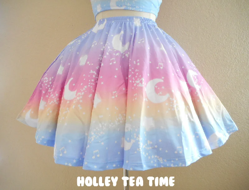 Magical Fairy Time (Rainbow Sunset) Mini Skater Skirt floral skirt print