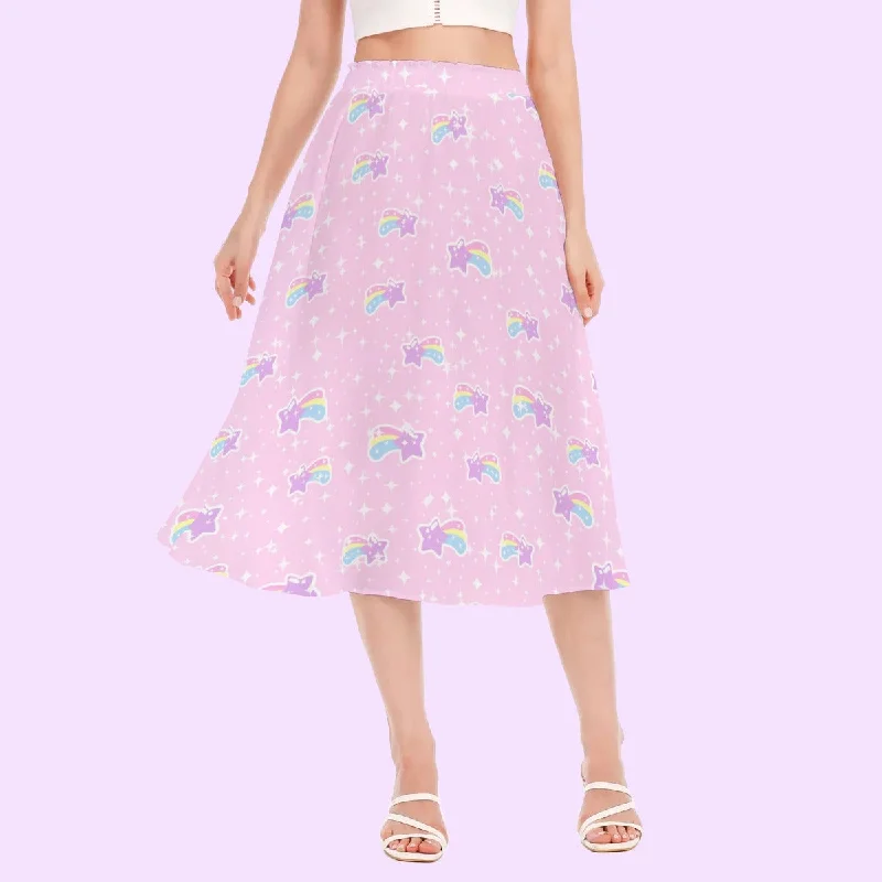 Bubblegum Bunny Shooting Stars Women's Long Midi Chiffon Skirt wool skirt warm