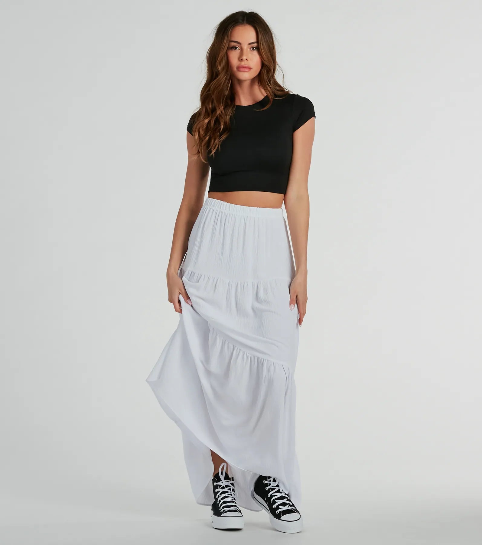 Flawless Duo Tiered Maxi Skirt wool skirt sturdy