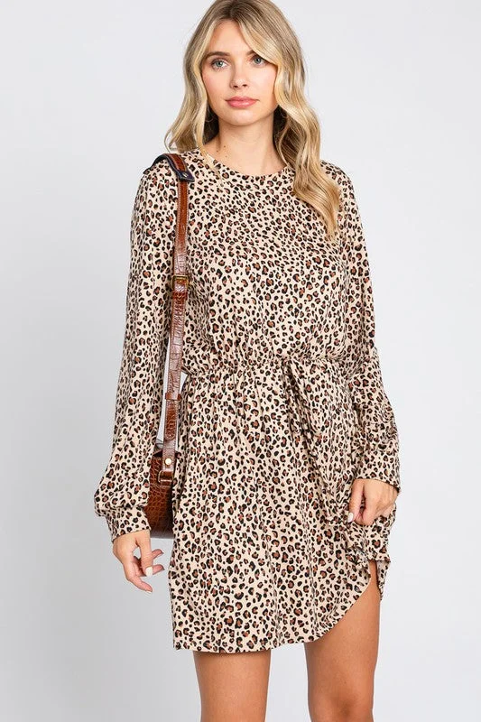 Leopard Bubble Sleeve Dress Tunics Recommended stylist