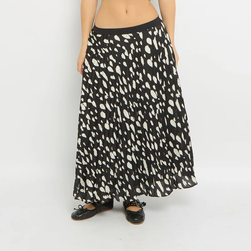 Leopard Print Pleated Midi Skirt - UK 12 denim skirt durable