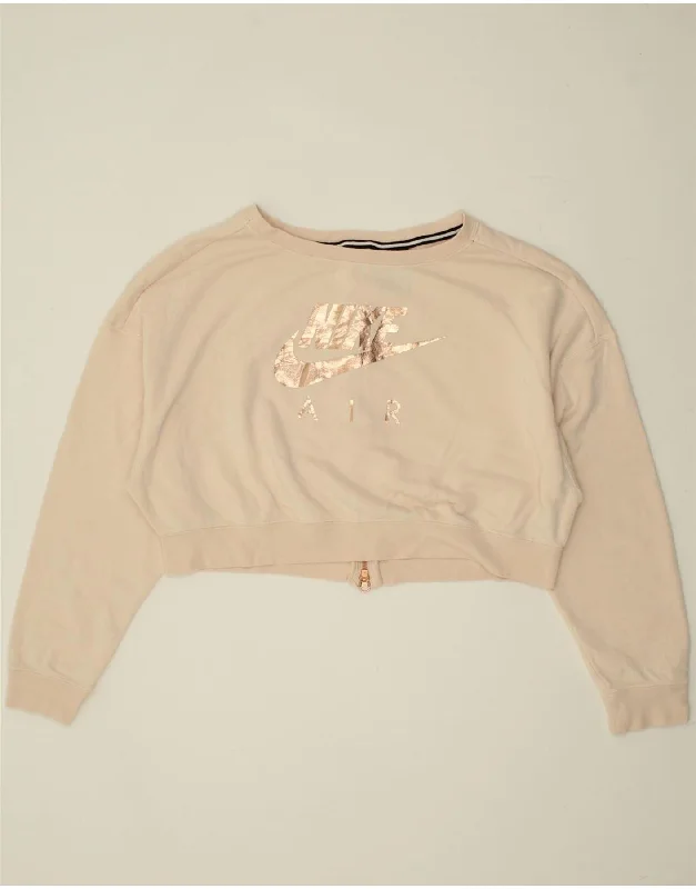 NIKE Womens Crop Graphic Sweatshirt Jumper UK 14 Medium Pink Cotton Hoodie with Embroidery Detailed Premium NIKE Womens Crop Graphic Sweatshirt Jumper UK 14 Medium Pink Cotton Hoodie with Embroidery Detailed Premium
