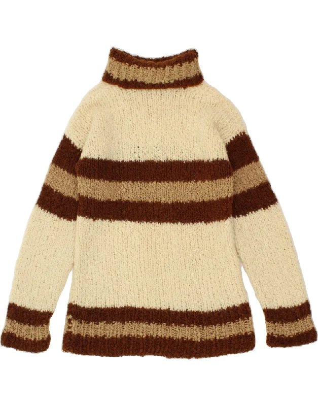 VINTAGE Womens Turtle Neck Jumper Sweater UK 14 Medium Beige Colourblock Hooded Caped Shawl Collar VINTAGE Womens Turtle Neck Jumper Sweater UK 14 Medium Beige Colourblock Hooded Caped Shawl Collar