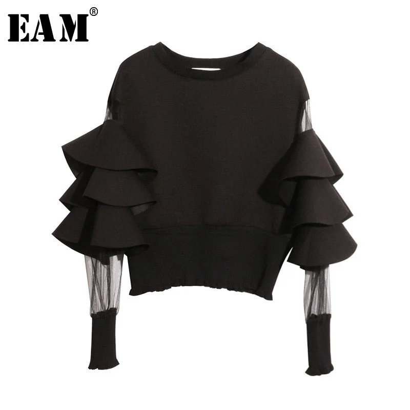 WILUXE 2019 New Spring Round Neck Long Sleeve Solid Color Gauze Split Joint Loose Sweatshirt Women Fashion Tide JC509 Hoodie with Stripes Bold Sporty WILUXE 2019 New Spring Round Neck Long Sleeve Solid Color Gauze Split Joint Loose Sweatshirt Women Fashion Tide JC509 Hoodie with Stripes Bold Sporty