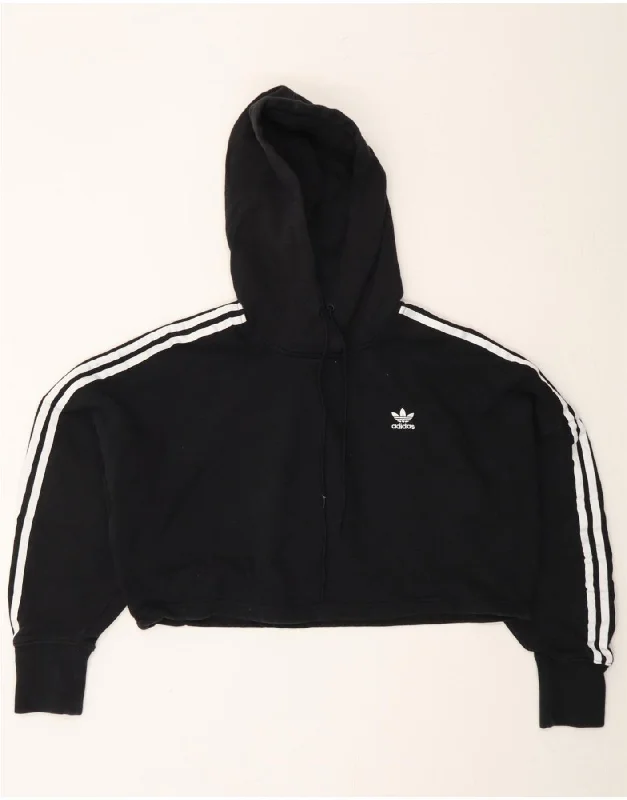 ADIDAS Womens Crop Oversized Hoodie Jumper UK 6 XS Black Hoodie with Mesh Breathable Sporty ADIDAS Womens Crop Oversized Hoodie Jumper UK 6 XS Black Hoodie with Mesh Breathable Sporty