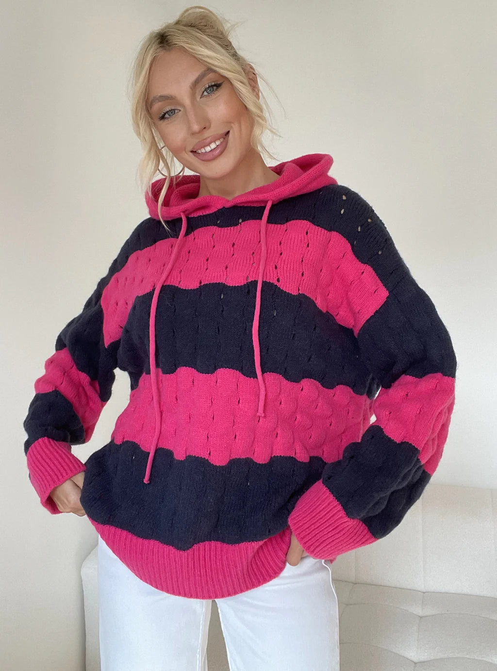 CLASSY AUTUMN AND WINTER STRIPED HOODIE SWEATER Satin Fabric Silk Fabric Chiffon Fabric CLASSY AUTUMN AND WINTER STRIPED HOODIE SWEATER Satin Fabric Silk Fabric Chiffon Fabric