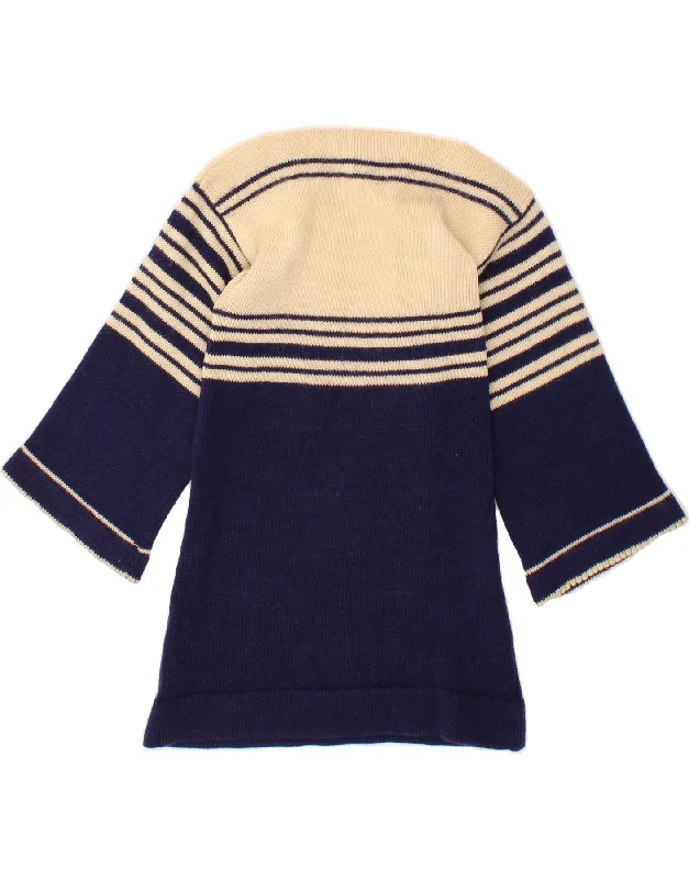 VINTAGE Womens Boat Neck Jumper Sweater UK 8 Small Navy Blue Colourblock Silk Blend Satin Velvet VINTAGE Womens Boat Neck Jumper Sweater UK 8 Small Navy Blue Colourblock Silk Blend Satin Velvet