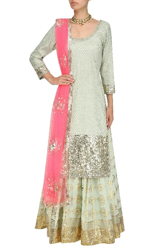 Mint Green Kurta and Skirt Set belted skirt waist