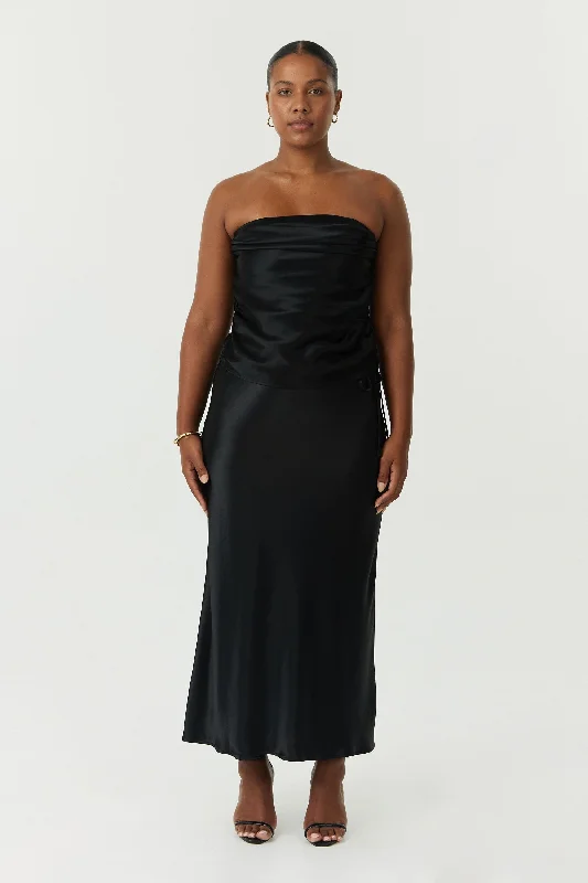 Third Form Satin Bias Tie Side Skirt - Black leather skirt bold