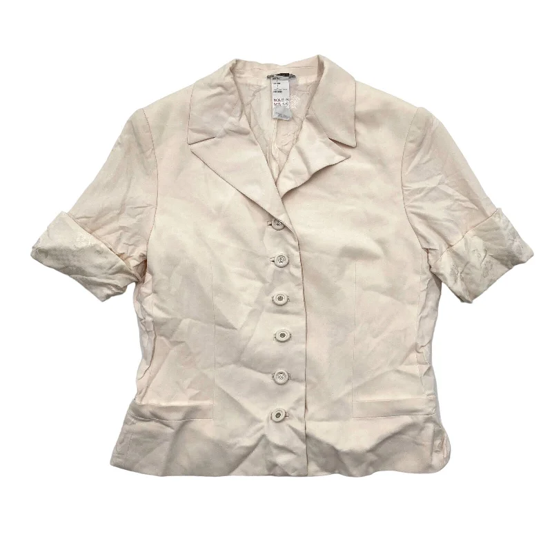 Gianni Versace Womens Beige Short Sleeve Silk Blazer Jacket | Vintage Designer Fleece Jacket Down Jacket Feather Jacket Gianni Versace Womens Beige Short Sleeve Silk Blazer Jacket | Vintage Designer Fleece Jacket Down Jacket Feather Jacket