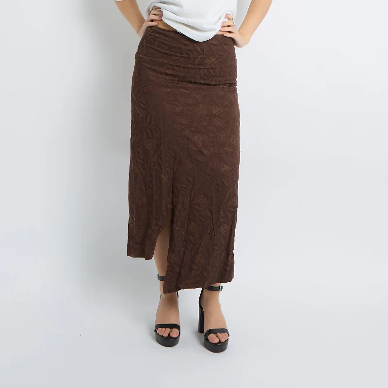 Patterned Linen Maxi Skirt - UK 8 low waist skirt