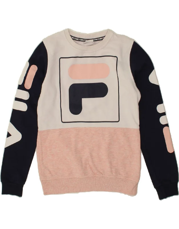 FILA Womens Sweatshirt Jumper UK 10 Small Multicoloured Colourblock Hoodie with Relaxed Fit Easy Casual FILA Womens Sweatshirt Jumper UK 10 Small Multicoloured Colourblock Hoodie with Relaxed Fit Easy Casual
