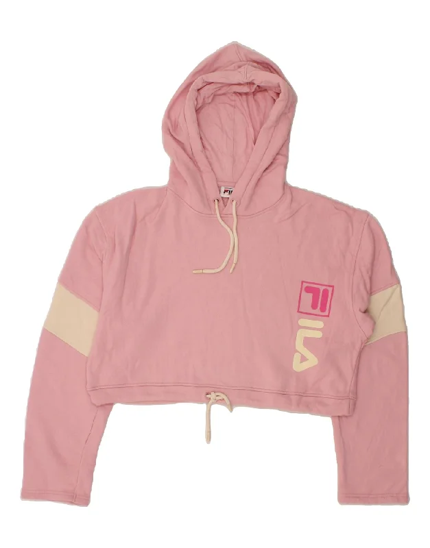 FILA Womens Oversized Crop Hoodie Jumper UK 14 Medium Pink Colourblock Hoodie with Velcro Closure Adjustable Secure FILA Womens Oversized Crop Hoodie Jumper UK 14 Medium Pink Colourblock Hoodie with Velcro Closure Adjustable Secure