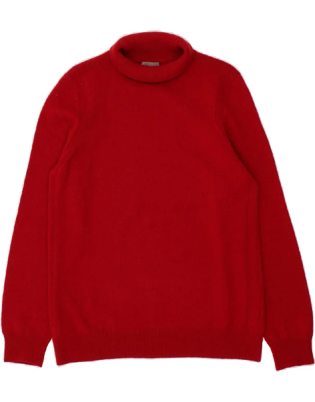 JAEGER Womens Roll Neck Jumper Sweater UK 14 Medium Red Wool Oversized Loose Flowy