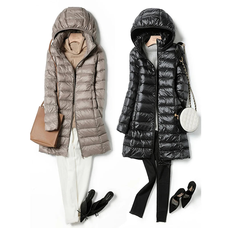 Women's X-long Office Lady Hat Detachable Puffer Jackets 2023 New Arrival Autumn Winter White Duck Down Warm Coat Cardigan Sweater Pullover Women's X-long Office Lady Hat Detachable Puffer Jackets 2023 New Arrival Autumn Winter White Duck Down Warm Coat Cardigan Sweater Pullover