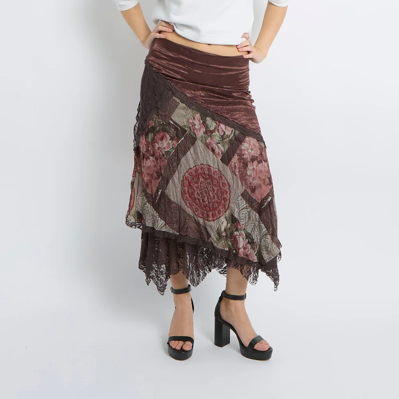 Lace Satin Detail Maxi Skirt - UK 10 a-line skirt cut