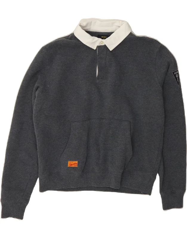 SUPERDRY Womens Polo Neck Sweatshirt Jumper UK 12 Medium Grey Cotton Hoodie with Gradient Ombre Colorful SUPERDRY Womens Polo Neck Sweatshirt Jumper UK 12 Medium Grey Cotton Hoodie with Gradient Ombre Colorful