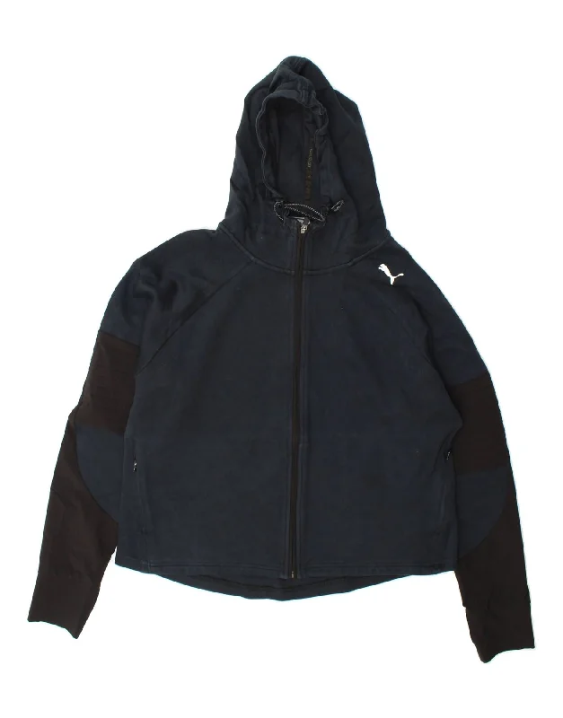 PUMA Womens Zip Hoodie Sweater UK 16 Large Black Colourblock Cotton Glossy Satin Silk PUMA Womens Zip Hoodie Sweater UK 16 Large Black Colourblock Cotton Glossy Satin Silk