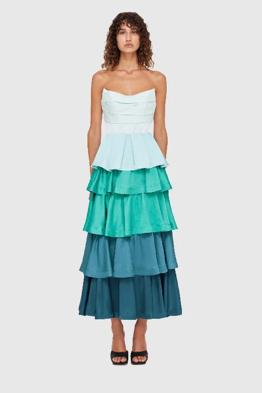 Leo Lin Jade Ruffled Maxi Skirt - Green/Blue cotton skirt soft