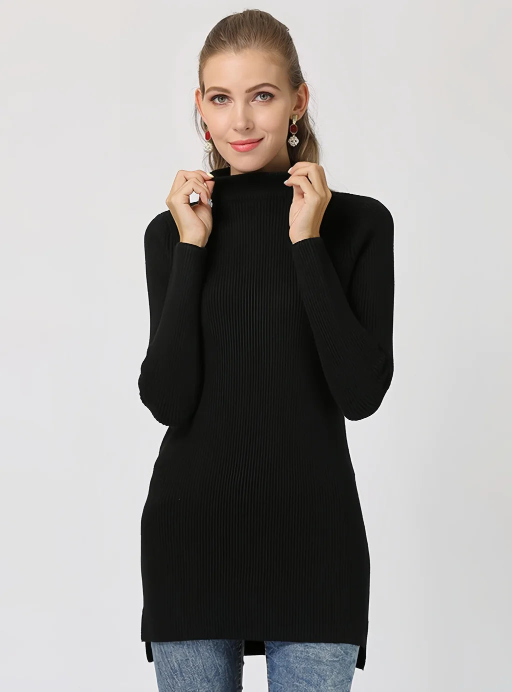 CLASSY SOLID COLOR SEMI-HIGH NECK SLIM LONG SLEEVE SWEATER Satin Fabric Silk Fabric Chiffon Fabric CLASSY SOLID COLOR SEMI-HIGH NECK SLIM LONG SLEEVE SWEATER Satin Fabric Silk Fabric Chiffon Fabric