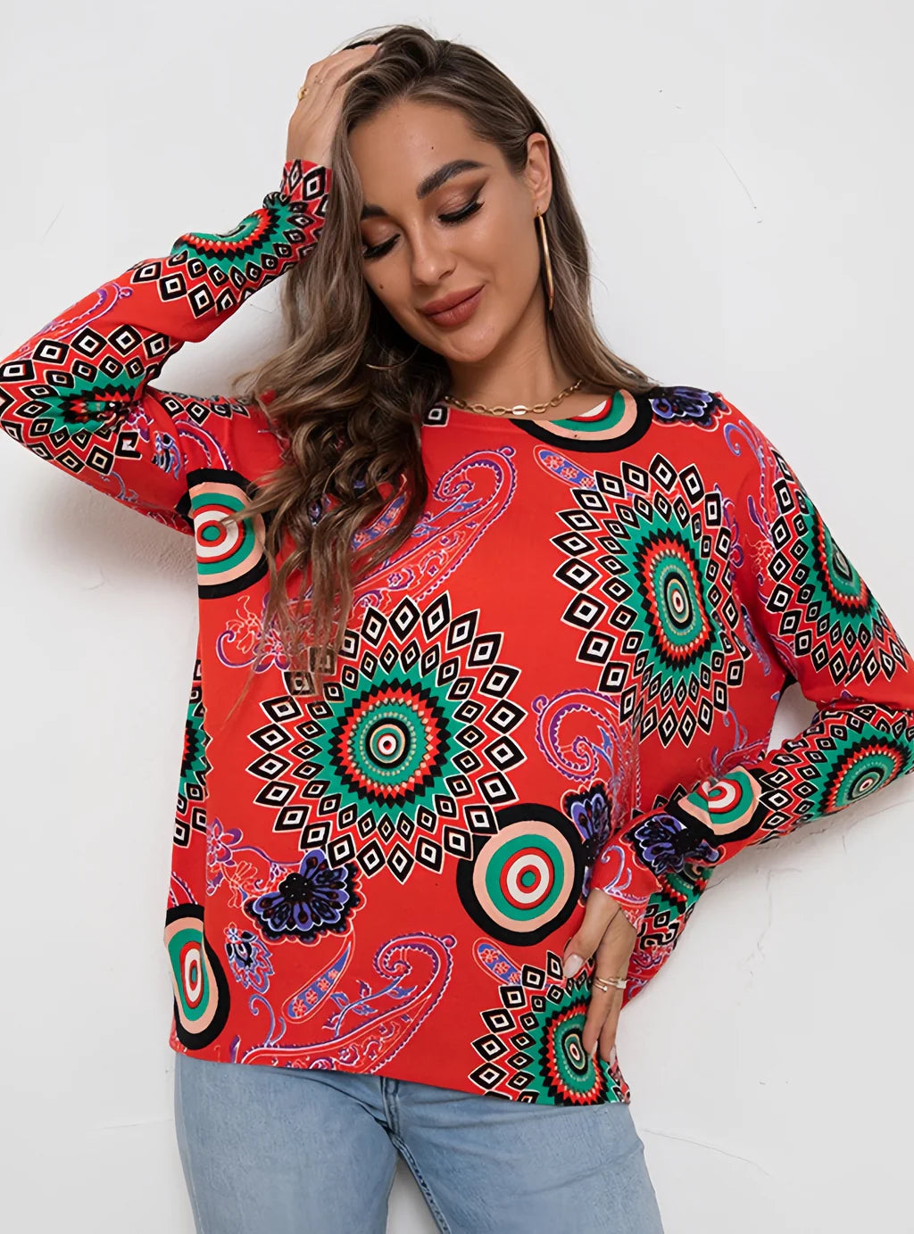 FASHION PRINTED LOOSE LONG-SLEEVED ROUND NECK SWEATER Plaid Sweater Polka Dot Checkered FASHION PRINTED LOOSE LONG-SLEEVED ROUND NECK SWEATER Plaid Sweater Polka Dot Checkered