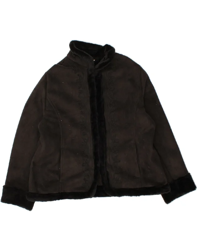 VINTAGE Womens Sherpa Jacket UK 16 Large Black Polyester Wool Jacket Cashmere Jacket Tweed Jacket VINTAGE Womens Sherpa Jacket UK 16 Large Black Polyester Wool Jacket Cashmere Jacket Tweed Jacket