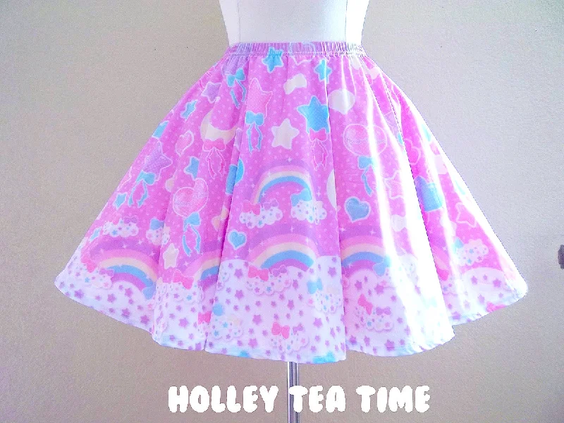 Pastel Party Pink Mini Skater Skirt denim skirt durable