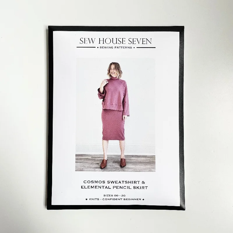 Sew House Seven Patterns : Cosmos Sweatshirt & Elemental Pencil Skirt Hoodie with Emblem Brand Identity Sew House Seven Patterns : Cosmos Sweatshirt & Elemental Pencil Skirt Hoodie with Emblem Brand Identity