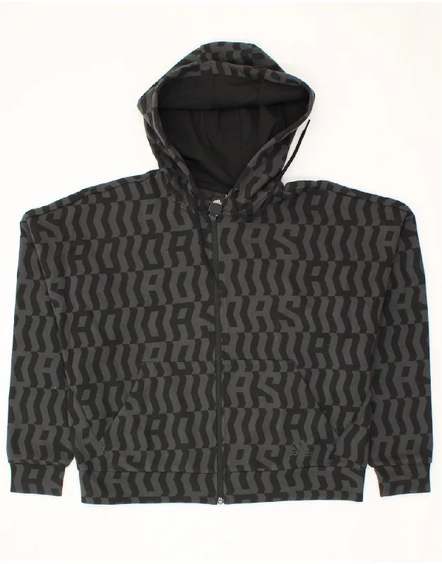 ADIDAS Womens Oversized Graphic Zip Hoodie Sweater UK 12/14 Medium Black Hoodie with Set-In Sleeves Structured Classic ADIDAS Womens Oversized Graphic Zip Hoodie Sweater UK 12/14 Medium Black Hoodie with Set-In Sleeves Structured Classic
