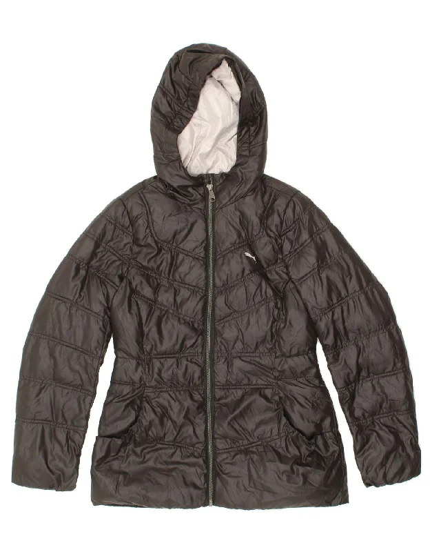 PUMA Womens Hooded Padded Jacket UK 10 Small Black Zip Front Button Front Snap Front PUMA Womens Hooded Padded Jacket UK 10 Small Black Zip Front Button Front Snap Front