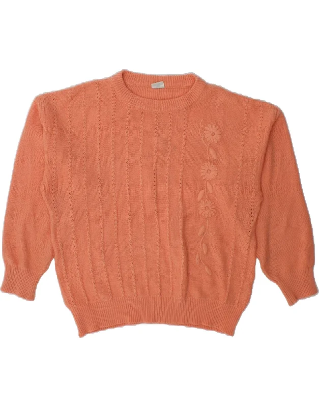VINTAGE Womens Boat Neck Jumper Sweater EU 46/48 XL Pink Floral Seamless Knitted Crochet VINTAGE Womens Boat Neck Jumper Sweater EU 46/48 XL Pink Floral Seamless Knitted Crochet