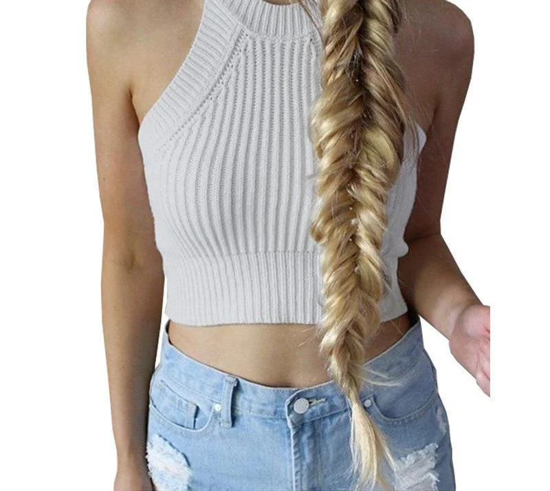 chic knitted halter bustier crop top Women beach sexy white camis Off shoulder elastic tube tank tops knitwear sexy tank top chic knitted halter bustier crop top Women beach sexy white camis Off shoulder elastic tube tank tops knitwear sexy tank top