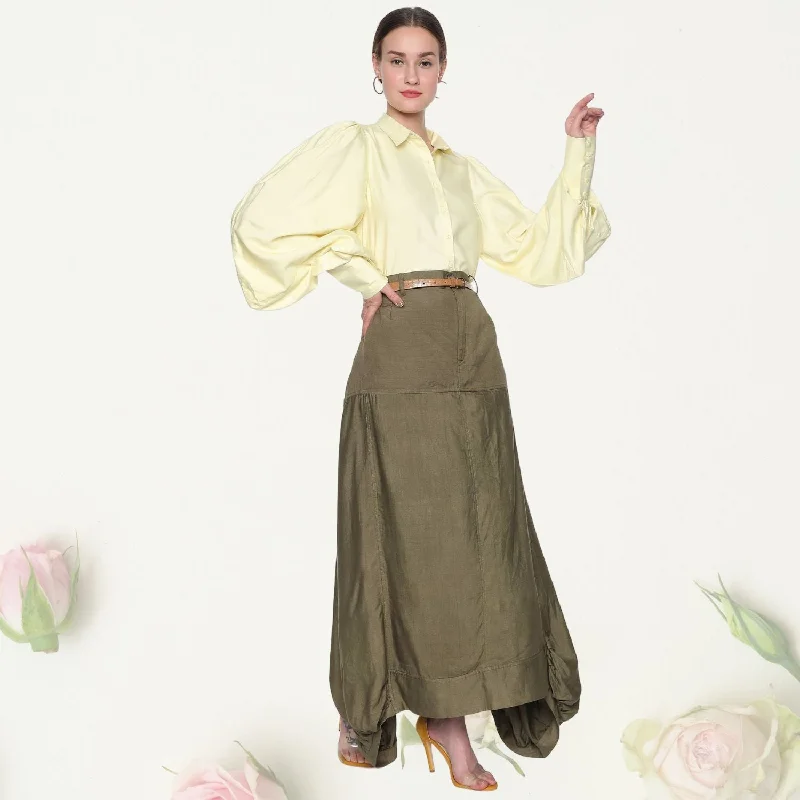 Adalia Asymmetric Cowl Skirt | Comfortable Fabric | Olive Green denim skirt classic