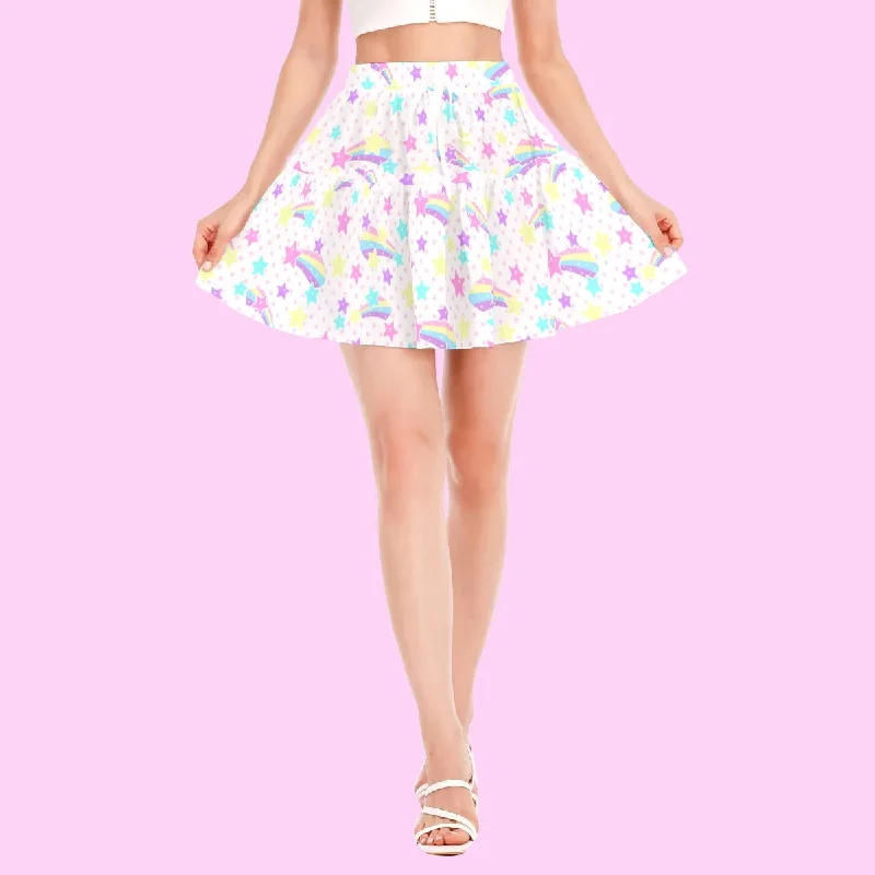 Starry Party White Ruffled Mini Skirt zip skirt side