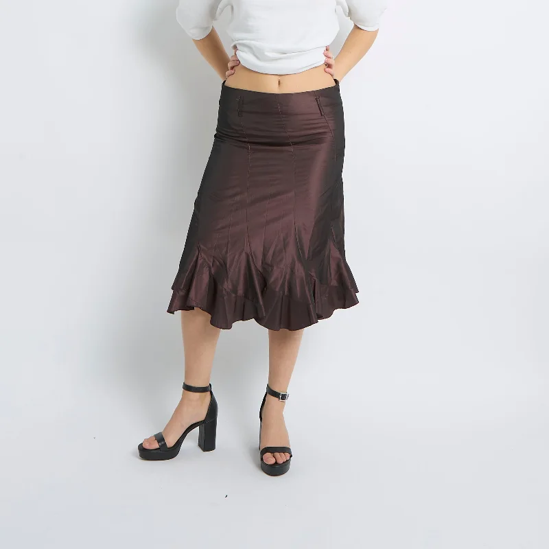 Ruffle Detail Metallic Midi Skirt - UK 8 leather skirt sleek