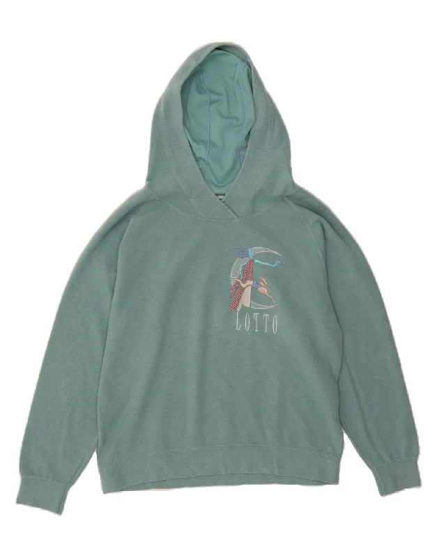 LOTTO Womens Graphic Hoodie Jumper UK 14 Medium Turquoise Polyester Hoodie with Hem Lace Feminine Delicate LOTTO Womens Graphic Hoodie Jumper UK 14 Medium Turquoise Polyester Hoodie with Hem Lace Feminine Delicate