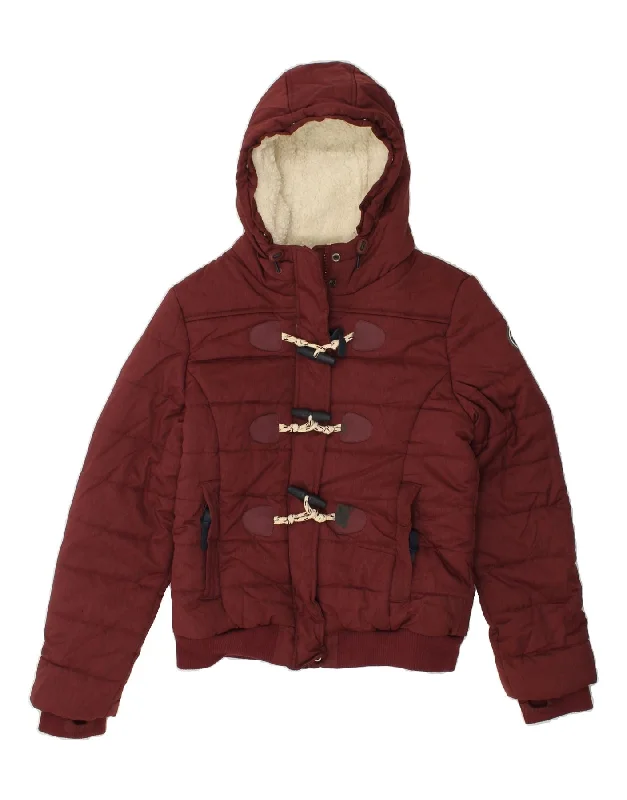 SUPERDRY Womens Hooded Padded Jacket UK 14 Large Burgundy Faux Fur Jacket Real Fur Jacket Shearling Jacket SUPERDRY Womens Hooded Padded Jacket UK 14 Large Burgundy Faux Fur Jacket Real Fur Jacket Shearling Jacket