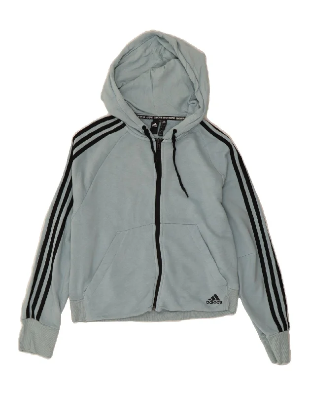 ADIDAS Womens Zip Hoodie Sweater UK 8/10 Small Blue Cotton Hoodie with Hem Drawcord Adjustable Customizable ADIDAS Womens Zip Hoodie Sweater UK 8/10 Small Blue Cotton Hoodie with Hem Drawcord Adjustable Customizable