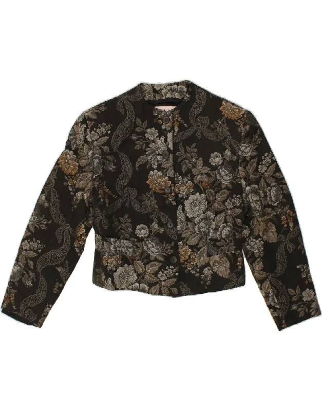 BYBLOS Womens Crop 5 Button Blazer Jacket IT 44 Medium Black Floral Wool Quilted Jacket Puffer Jacket Insulated Jacket BYBLOS Womens Crop 5 Button Blazer Jacket IT 44 Medium Black Floral Wool Quilted Jacket Puffer Jacket Insulated Jacket