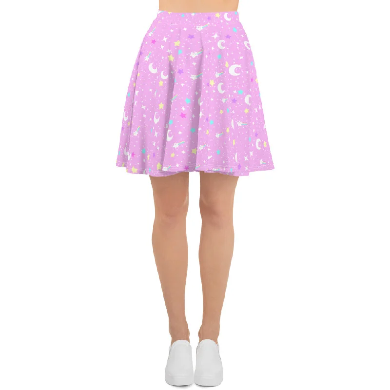 Starry Glitter Pink Skater Skirt pencil skirt chic