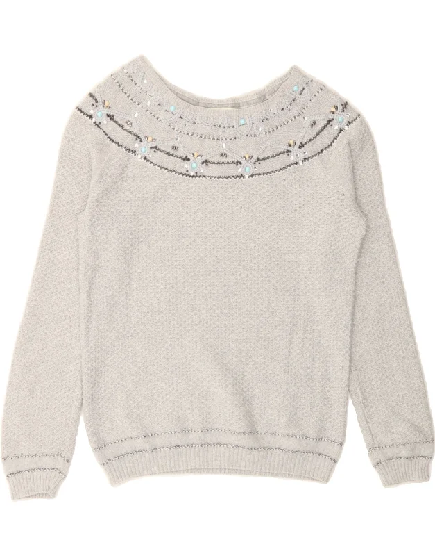 MONSOON Womens Boat Neck Jumper Sweater UK 10 Small Grey Cotton Solid Print Embellished MONSOON Womens Boat Neck Jumper Sweater UK 10 Small Grey Cotton Solid Print Embellished