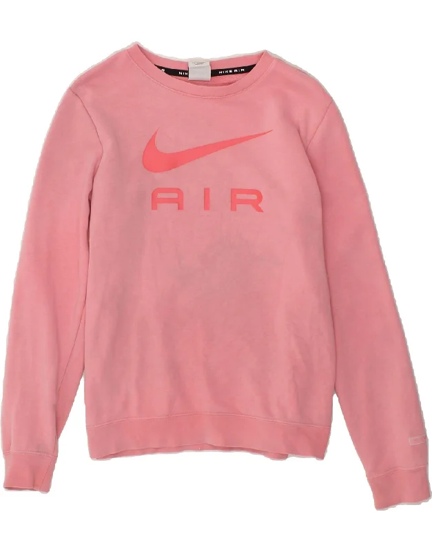 NIKE Womens Graphic Sweatshirt Jumper UK 10 Small Pink Cotton Hoodie with Hem Raw Edge Edgy Unfinished NIKE Womens Graphic Sweatshirt Jumper UK 10 Small Pink Cotton Hoodie with Hem Raw Edge Edgy Unfinished