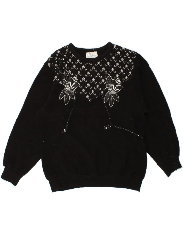CLASSIC Womens Crew Neck Jumper Sweater UK 18/20 XL Black Floral Acrylic Neon Metallic Matte CLASSIC Womens Crew Neck Jumper Sweater UK 18/20 XL Black Floral Acrylic Neon Metallic Matte