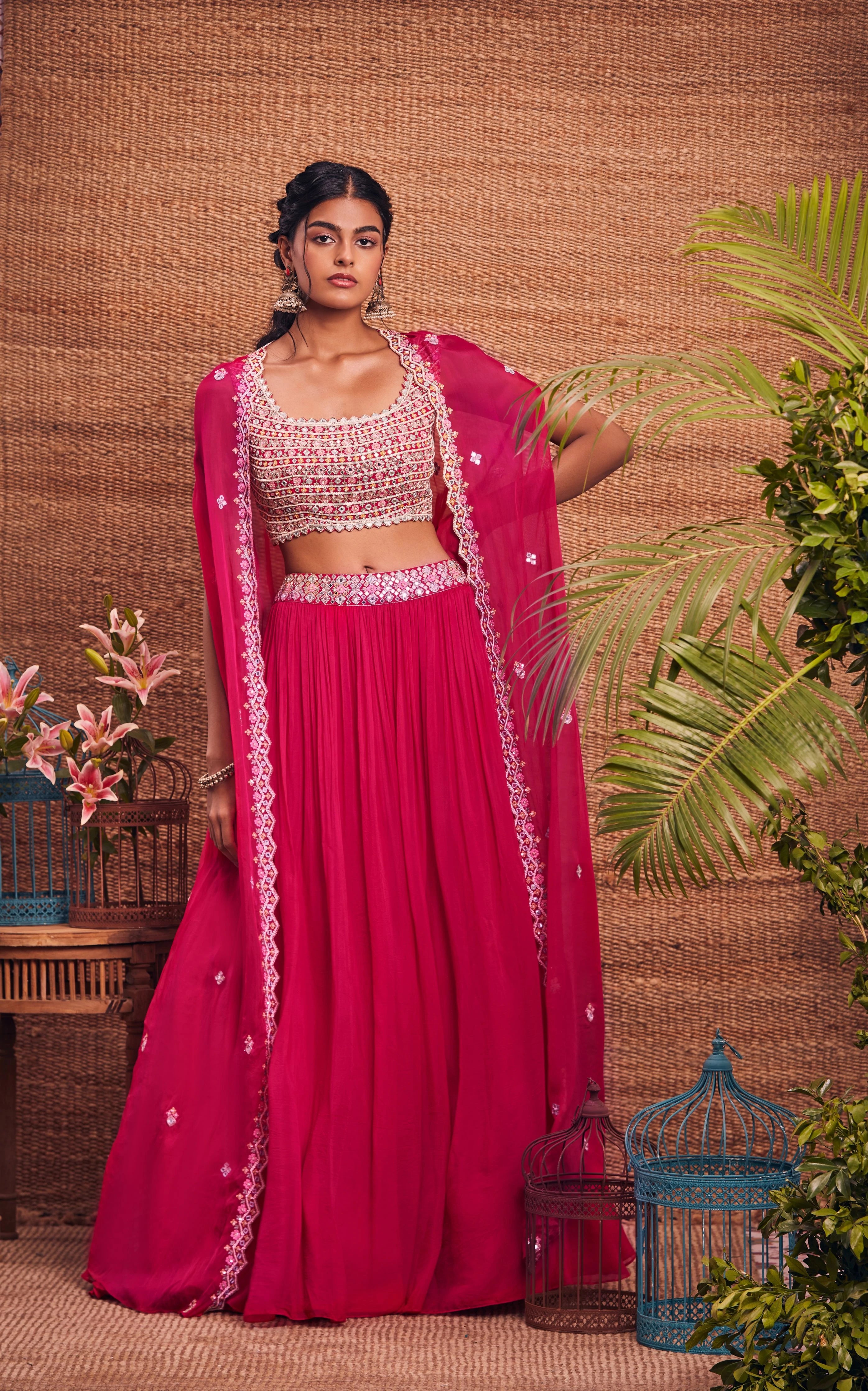 Fuchsia Pink Cape Skirt Set linen skirt relaxed