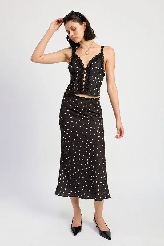 SATIN MIDI SKIRT WITH LACE TRIM cotton skirt soft